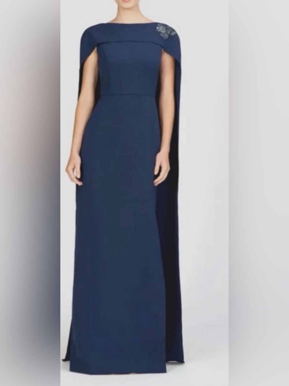 New KAY UNGER ALEXANDRIA Navy Cape GOWN Sz 6